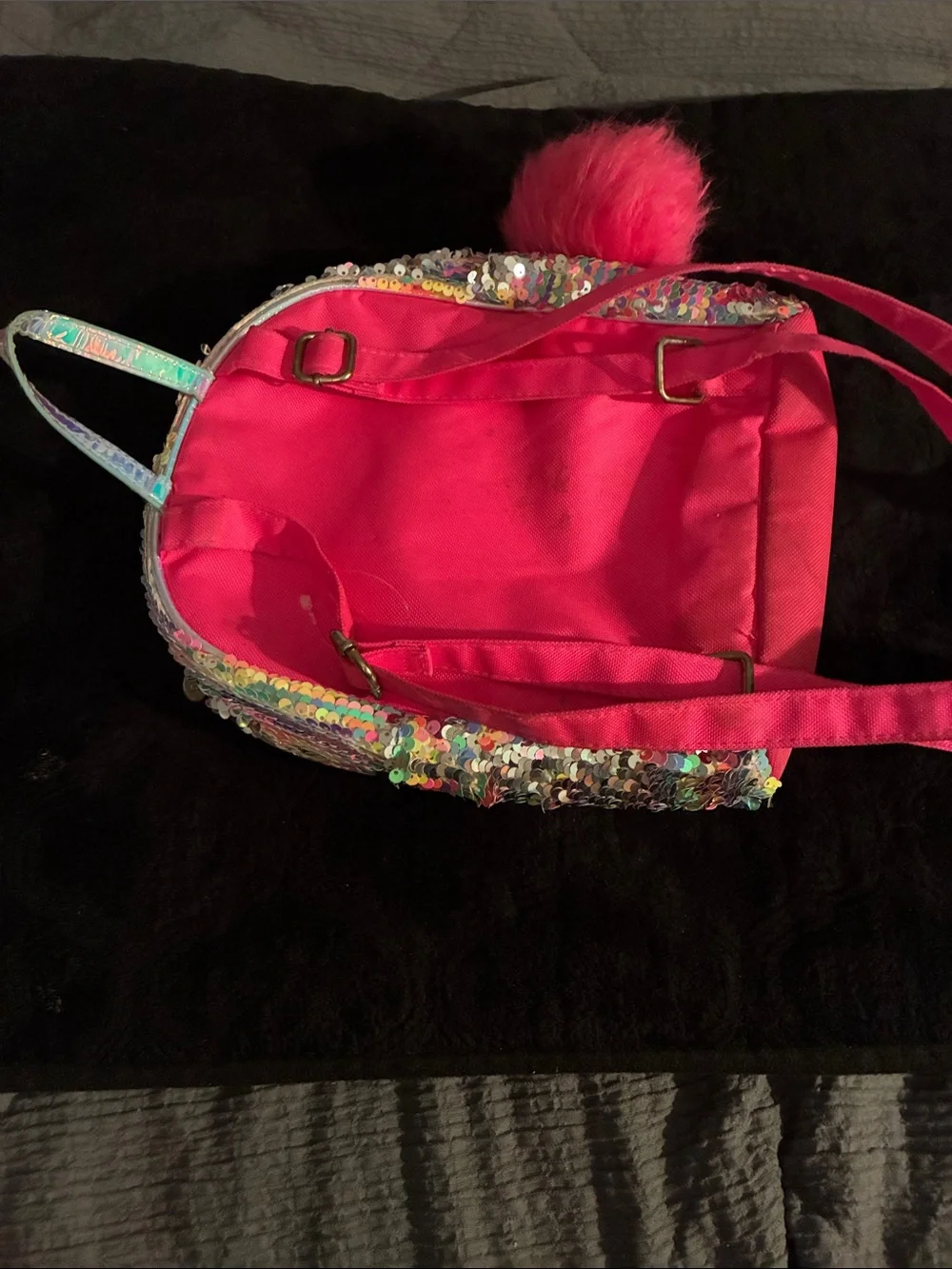 Justice Sequin Kids Backpack with Glitter 'J' and Hot Pink Accents